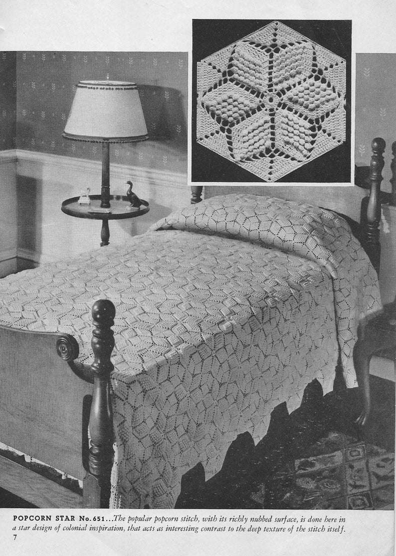 PDF 1938 Vintage Bedspread Pattern Crochet popcorn Star INSTANT