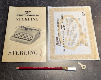 Vintage Smith Corona Sterling Typewriter Manual Warranty Key Correction Pencil 1958-62