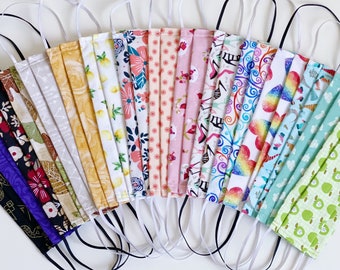 Flowers, Fruit, + Misc Adult and Kids Face Masks w/ wire and pocket