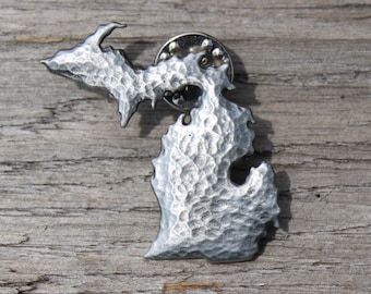 Michigan Pin State of Michigan Lapel Pin Brooch Hat Pin Hand Made in Michigan made in MI made by Hastings Pewter Company Gift