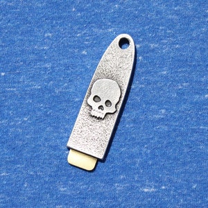 Hand Made Lotto Scratcher Lottery Ticket Scratcher Skull on front and 4 Leaf Clover on back Pewter Brass gift for Dad gift for men man gift