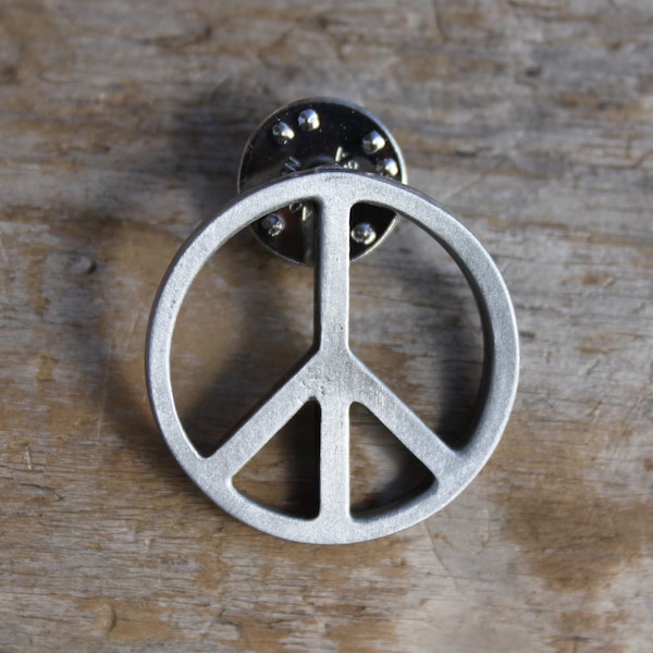 Hastings Pewter Company Hand Made Lead Free Pewter Peace Sign Pin lapel pin hat pin  Made in Michigan made in MI made  gift