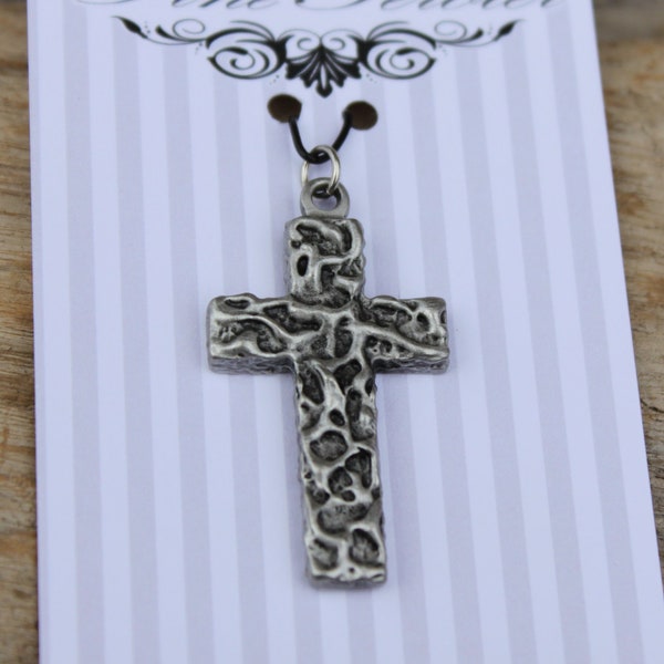 Hastings Pewter Hand Made Lead Free Pewter Rugged Cross Pendant cross necklace charm jewelry  Made in Michigan made in MI made  gift