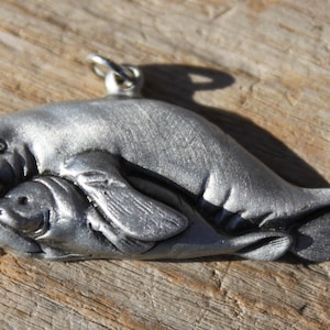 Manatee & Calf Necklace Pendant Fine Pewter Charm Manatees Jewelry DIY Crafts Gift Hand Made in Michigan Hastings Pewter