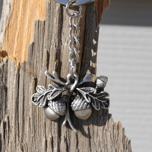 Hastings Pewter Lead Free Pewter Acorns Keychain  Oak Tree nuts pendant  key chain  Made in Michigan made in MI made  gift