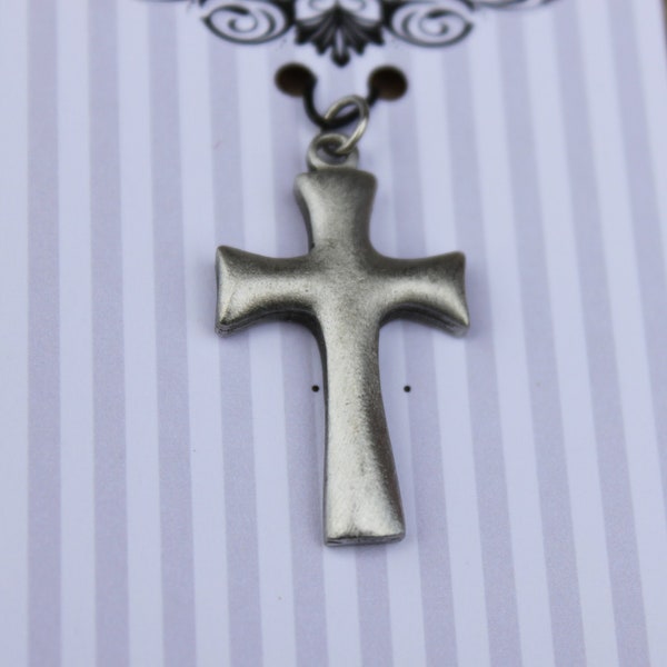 Hastings Pewter Co Lead Free Pewter Cross Necklace Pendant Large Charm Jesus religion religious gift Made in Michigan made in MI made