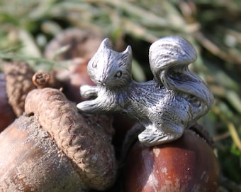 Hastings Pewter Lead Free Pewter Squirrel Figurine Small Miniature Mini Pocket Charm Gift Metal Game Piece  Made in Michigan made in MI made