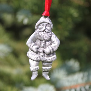 Hastings Pewter Company Lead Free Pewter Santa Ornament Christmas decoration holiday gift Santa Claus Hand Made in Michigan made in MI made