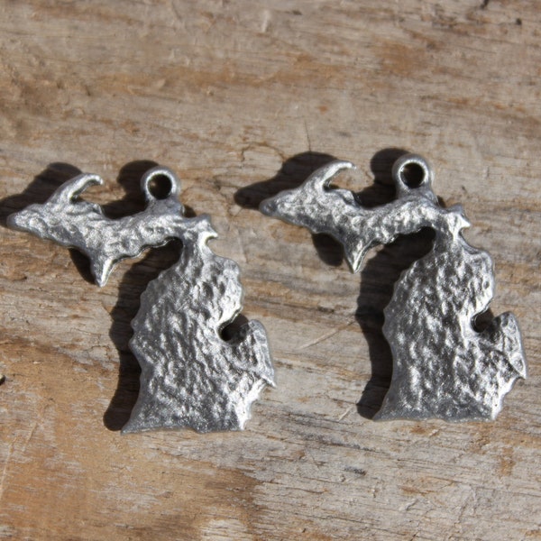 Hastings Pewter Hand Made Lead Free Pewter Michigan Charms Set of 2  Made in Michigan made in MI made necklace bracelet charm gift
