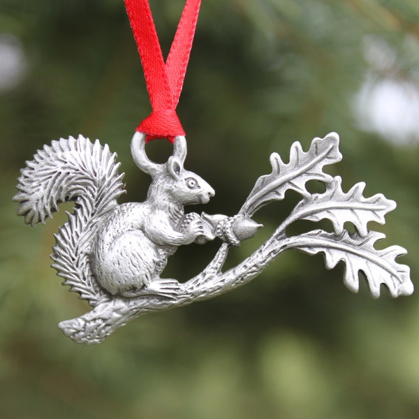 Hastings Pewter Company Lead Free Pewter Squirrel Ornament  Squirrel on a Tree Branch gift  Made in Michigan made in MI made  hand made