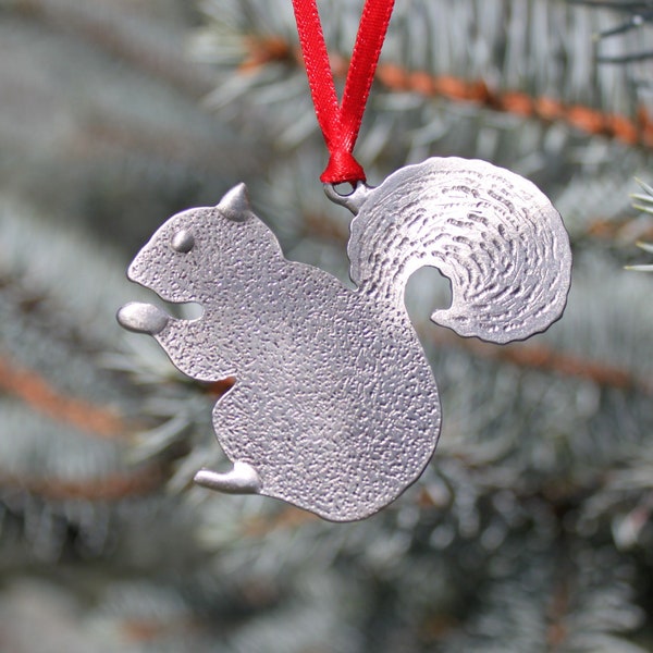 Hand Made Lead Free Pewter Squirrel Ornament wildlife decoration double sided squirrel window decor for the home Hastings Pewter Company