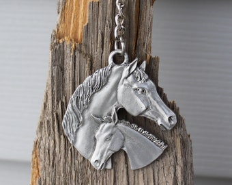 Horse Keychain Fine Pewter Horse & Colt Heads Pet Horses Key Chain Pony Gift Ponies Hand Made in Michigan made Hastings Pewter