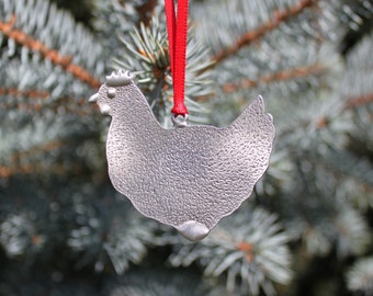 Chicken Ornament Fine Pewter Christmas Tree Decoration Car Charm Window Decor for Rear View Mirror Suncatcher for Farmer Home Farm
