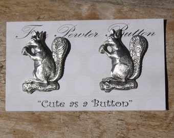 Hastings Pewter Hand Made Lead Free Pewter Squirrel Buttons Set of 2  Made in Michigan made in MI made  button  gift