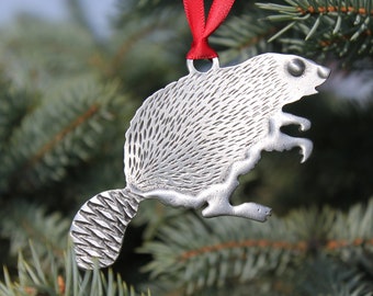 Hastings Pewter Lead Free Pewter Beaver Ornament  holiday gift Hand Made in Michigan made in MI made