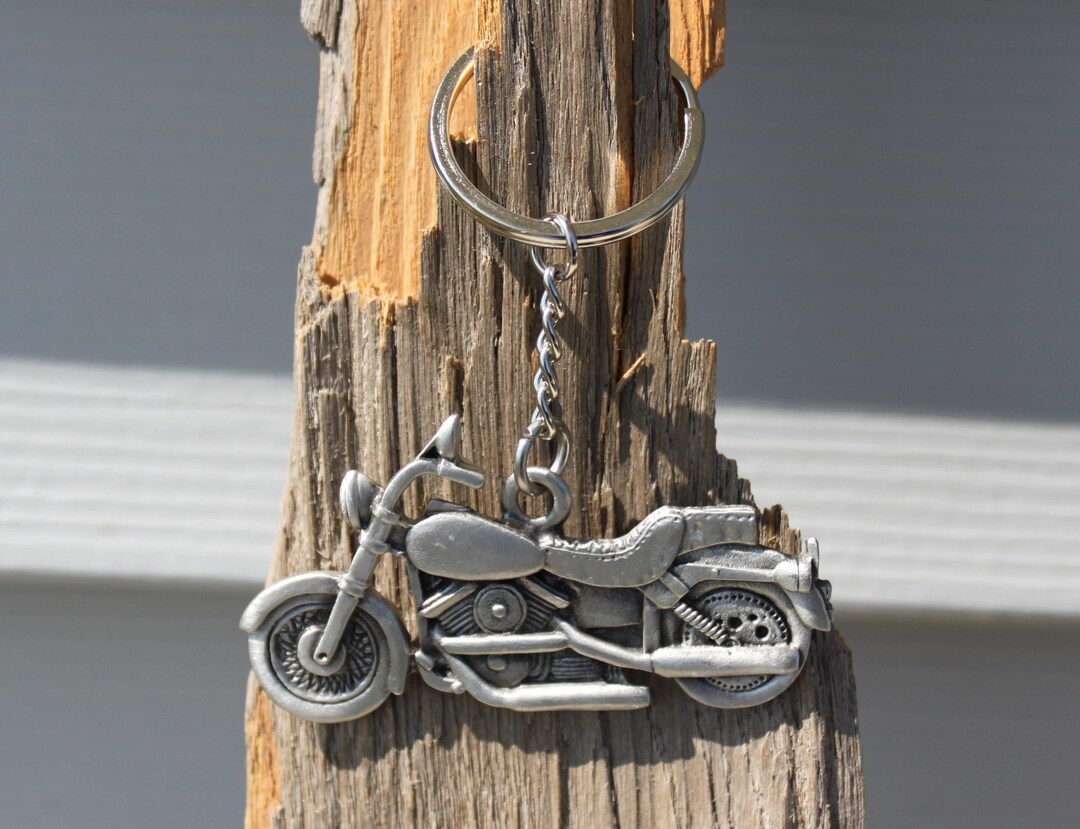 Motorcycle Keychain Made of Fine Pewter Large Key Chain Biker Birthday ...