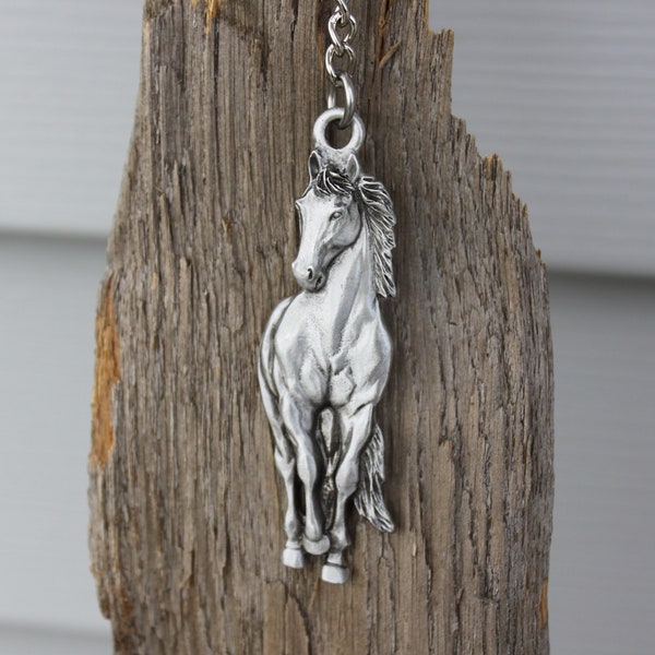 Hastings Pewter Company Lead Free Pewter Horse Keychain Wild Horses pony front view #4 key chain gift Made in Michigan made in MI made