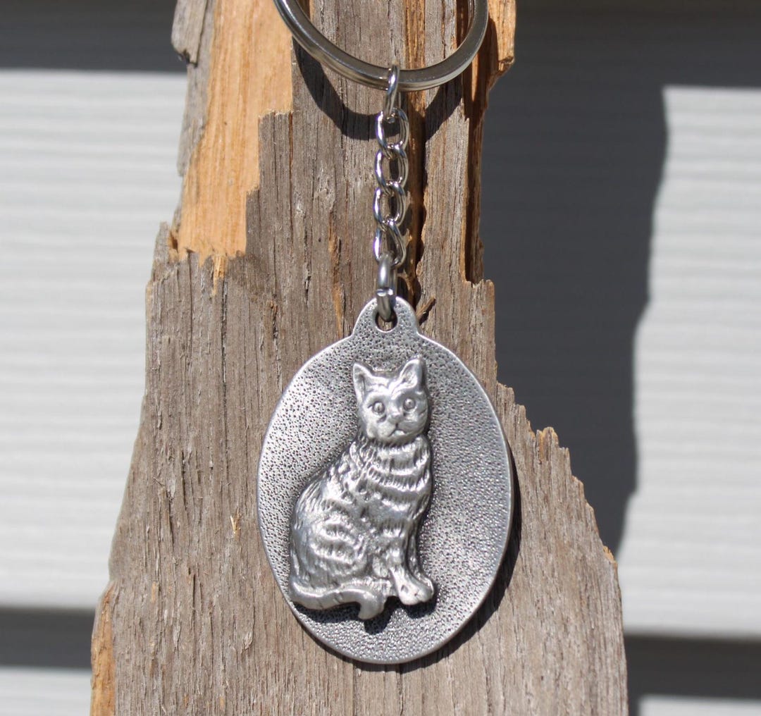 Cat Keychain Lead Free Pewter Kitty Cat Key Chain Kitten Gift Vehicle ...
