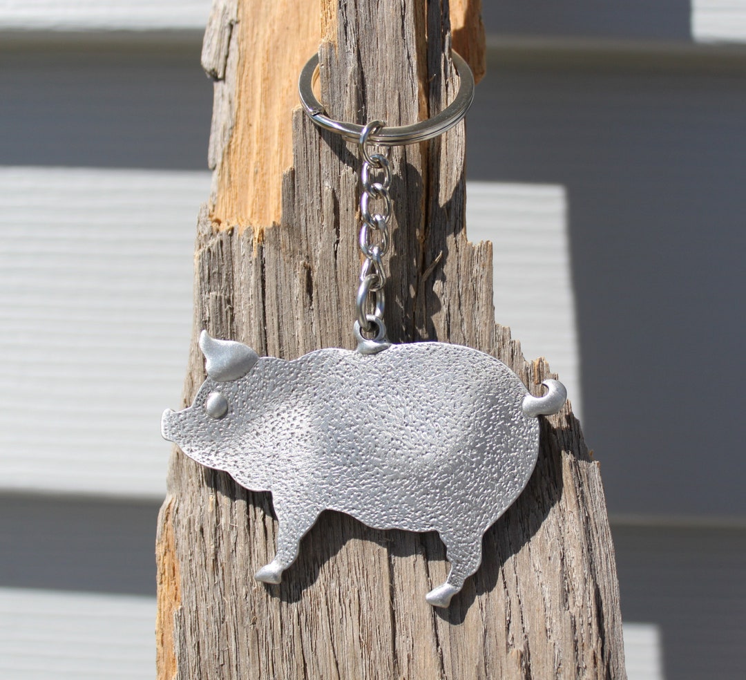 Handmade Lead Free Pewter Pig Keychain Farm Gift for Farmer Farming ...