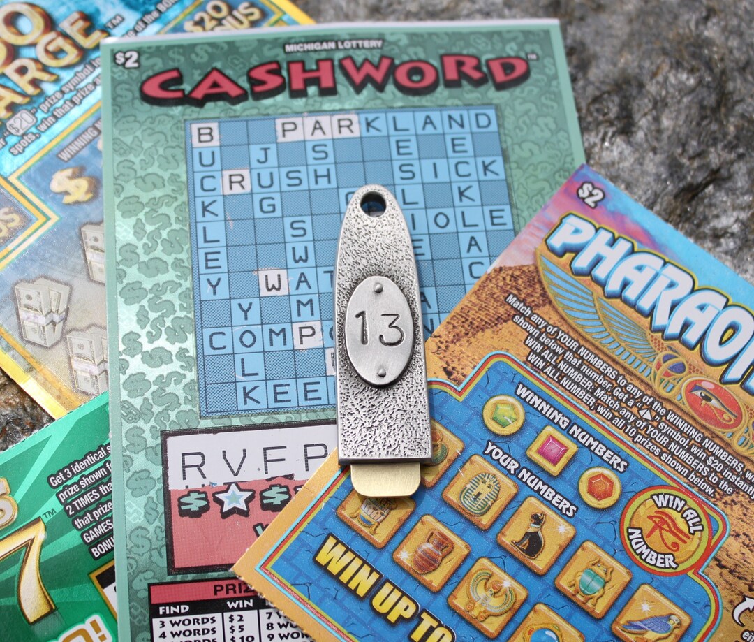 Lucky Lotto Scratcher Lottery Ticket Scratcher Number 13 on Front and 4