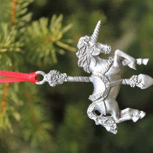 Lead Free Pewter Carousel Unicorn Ornament stocking stuffer gift window decoration Hand Made in Michigan made in MI made Hastings Pewter Co image 2