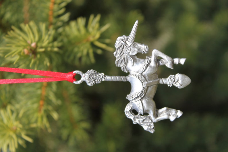 Lead Free Pewter Carousel Unicorn Ornament stocking stuffer gift window decoration Hand Made in Michigan made in MI made Hastings Pewter Co image 2