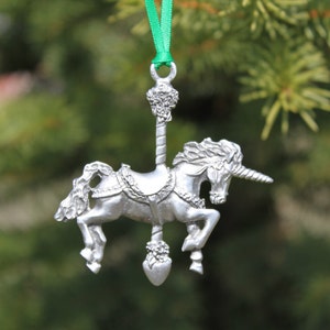 Lead Free Pewter Carousel Unicorn Ornament stocking stuffer gift window decoration Hand Made in Michigan made in MI made Hastings Pewter Co image 3