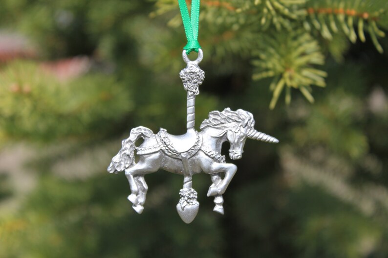 Lead Free Pewter Carousel Unicorn Ornament stocking stuffer gift window decoration Hand Made in Michigan made in MI made Hastings Pewter Co image 3