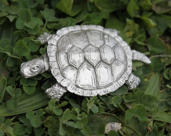 Turtle Figurine Fine Pewter Flat Land Turtle Hand Made in Michigan Unique Gift Decoration
