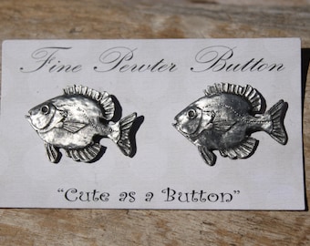 Hastings Pewter Hand Made Lead Free Pewter Bluegill Buttons  Set of 2  fish  Made in Michigan made in MI made  button