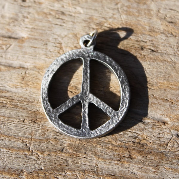 Hastings Pewter Hand Made Lead Free Pewter Peace Sign Necklace Charm or Pendant  hippy  jewelry  gift  Made in Michigan made in MI made