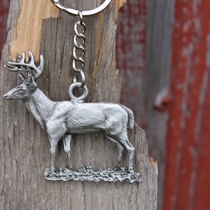 Hastings Pewter Lead Free Pewter Deer in Grass Keychain  fine pewter  key chain hunter hunting season gift Made in Michigan made in MI made
