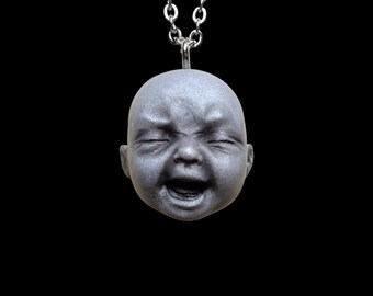 Tiny RESIN Cry Baby Necklace Pendant Baby Doll Aesthetic Alt Goth Jewelry Oddity Gift