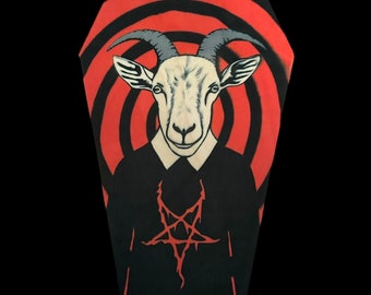 Goat Boy Coffin Wood Wall Art Decor 12” Pentagram Trippy Satanic Gift Occult
