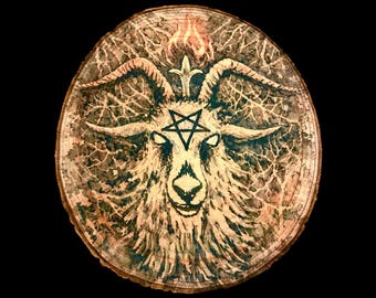 Baphomet Wood Slice Wall Decor Sign Occult Art Horror Home Gift Pentagram Satanist Satan Satanic Goat