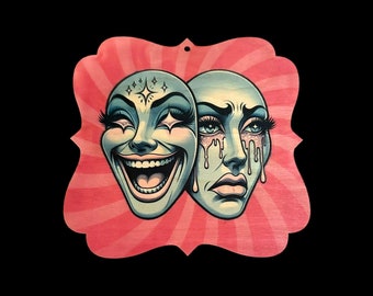 Comedy Tragedy Wood Wall Decor 8 in.