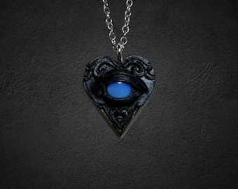 Tiny 1 inch Resin Heart Eye Necklace Pendant Goth Jewelry Gift Third Eye All Seeing Eye