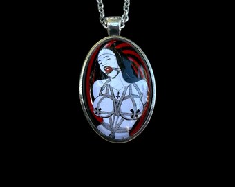 Pewter/Glass Bad Nun Necklace Pendant Shibari Gagged Naughty Kink Gift BDSM Lover