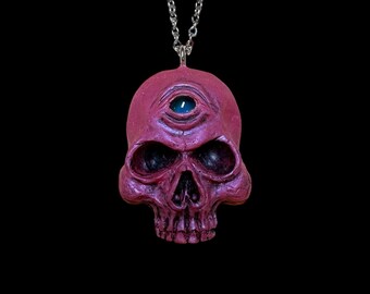 Color Changing Eye - Pink Third Eye Skull Necklace All Seeing Eye Jewelry Goth Gift