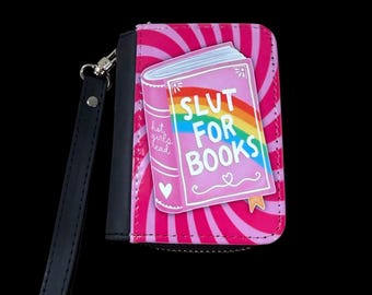 Small Slut For Books Wallet Minimalist Card Holder Bookish Gift Book Lover Accessories Rainbow Pink Hot Girls Read Snarky Smut Reader