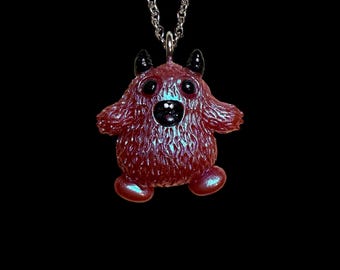 Tiny Cute Monster Necklace Resin Pendant Color Shifting Handmade Scary Horned Creature Unique Gift