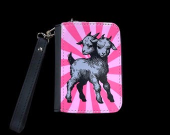 Small Two Headed Baby Goat Wallet Minimalist Wallet Kitsch Baby Animal Sideshow Freakshow