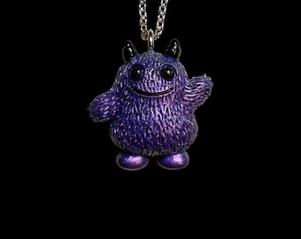 Tiny Cute Monster Necklace Resin Pendant Color Shifting Handmade Horned Creature Unique Gift