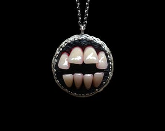 Faux Human Teeth Necklace Pendant Unique Jewelry Goth Gift Oddity Horror