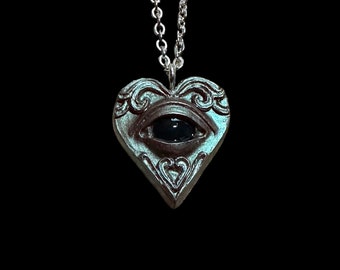 Tiny 1 inch Resin Heart Eye Necklace