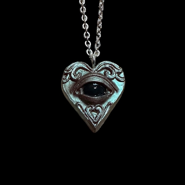 Tiny 1 inch RESIN Heart Eye Necklace Color Changing Eye Option Mood Necklace Goth Jewelry Unique Gift