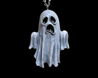 Large Resin Ghost Necklace Pendant Halloween Lover Goth Jewelry Gift