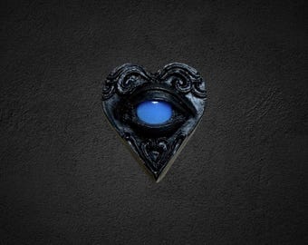Tiny Resin Heart Eye Pin 1 in. Third Eye All Seeing Eye Gothic Love Gift