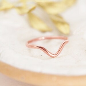 Rose Gold Thin Curved Nesting Wedding Band For Brides, V shape promise ring, Chevron Gold Anniversary Ring for her, Herringbone wedding ring