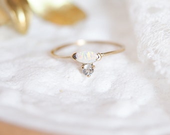 Marquise Opal Diamond Ring - Natural Opal Minimal Engagement Ring - Opal wedding ring - Gold Opal alternative ring - Boho Opal Wedding Ring